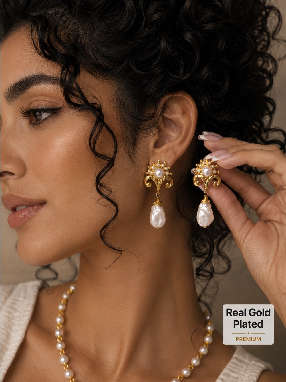 Gold Pearl Drop Earrings for Women - Classic Elegant